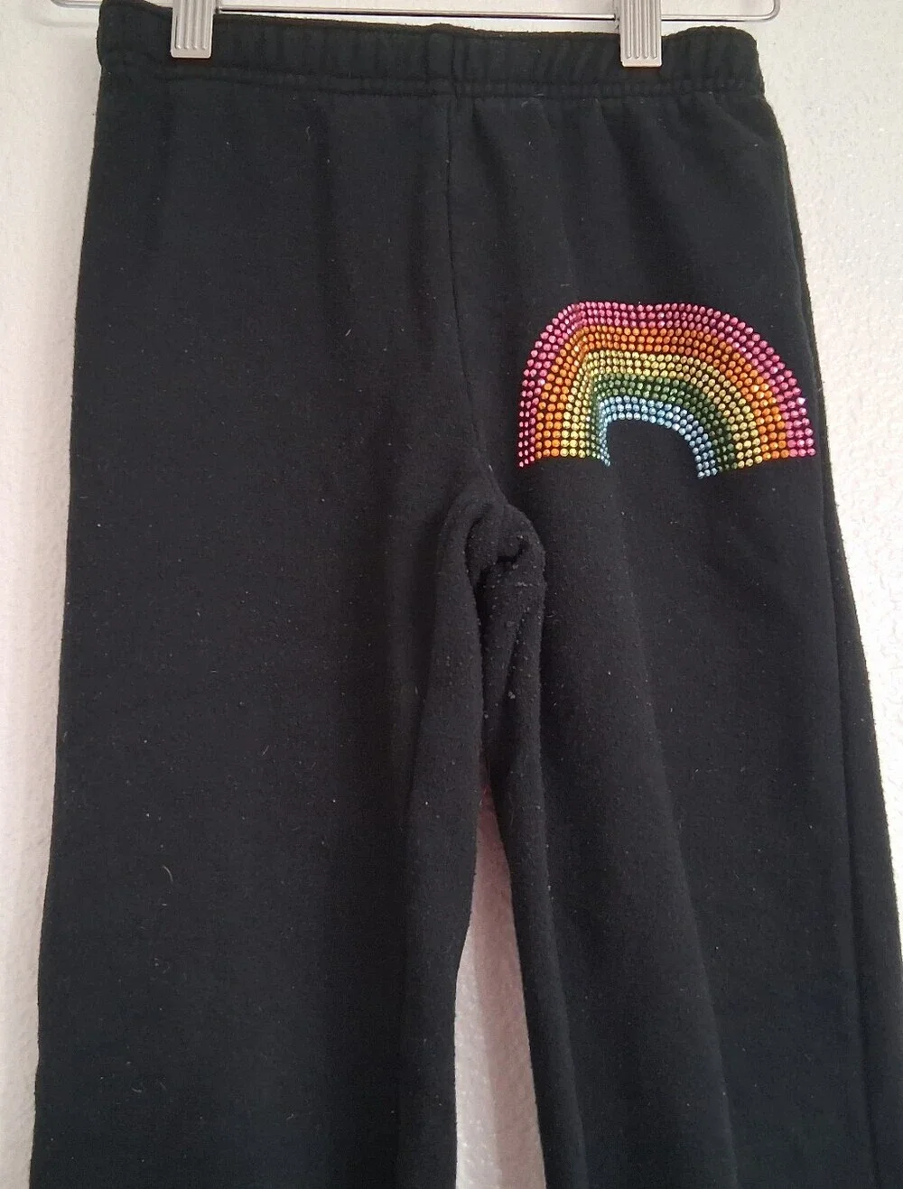 Super Soft Butter Girl's Joggers With A Rhinestone Rainbow    Size M